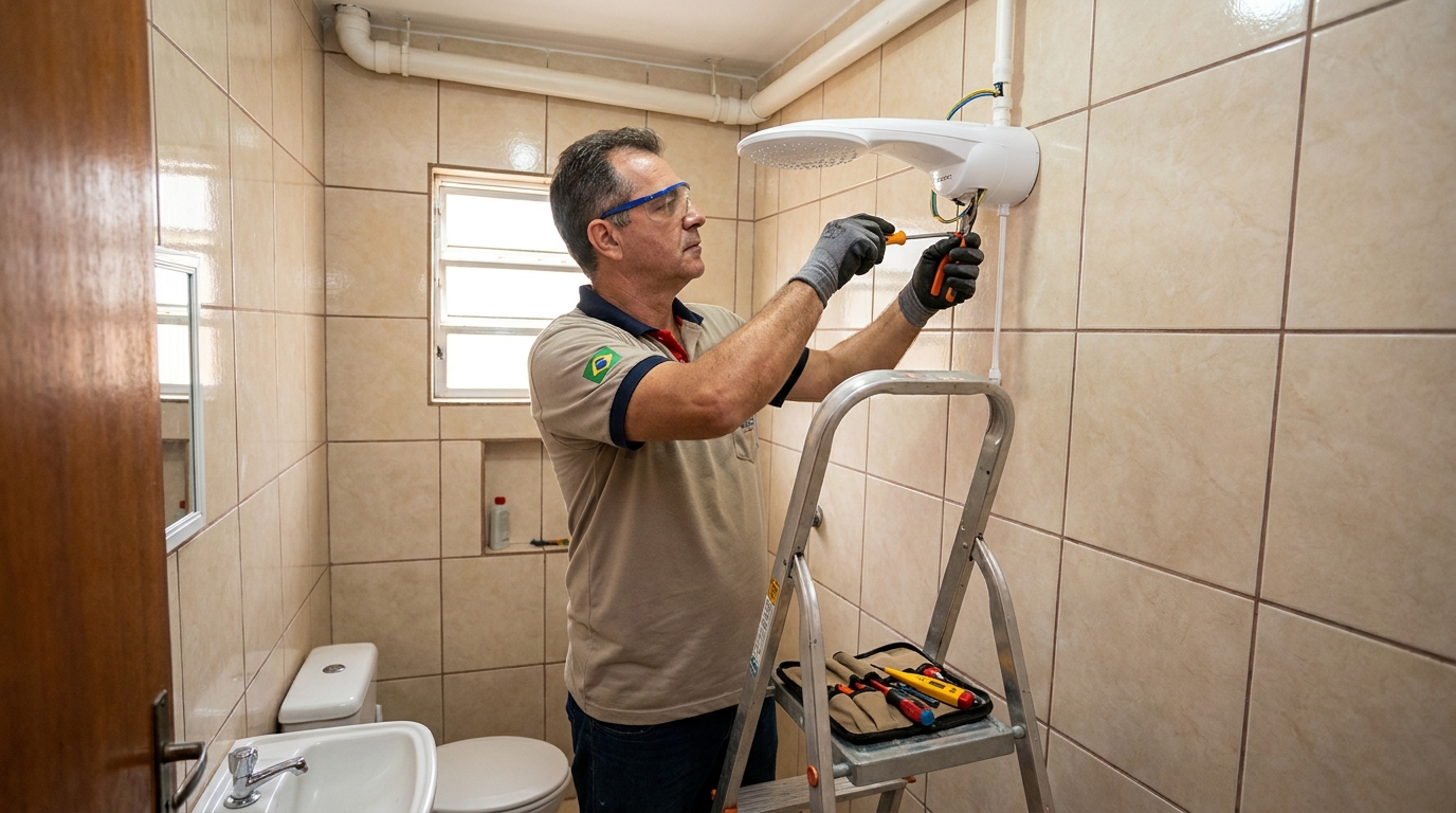 Instalação de chuveiro no banheiro em Petrópolis‑RJ