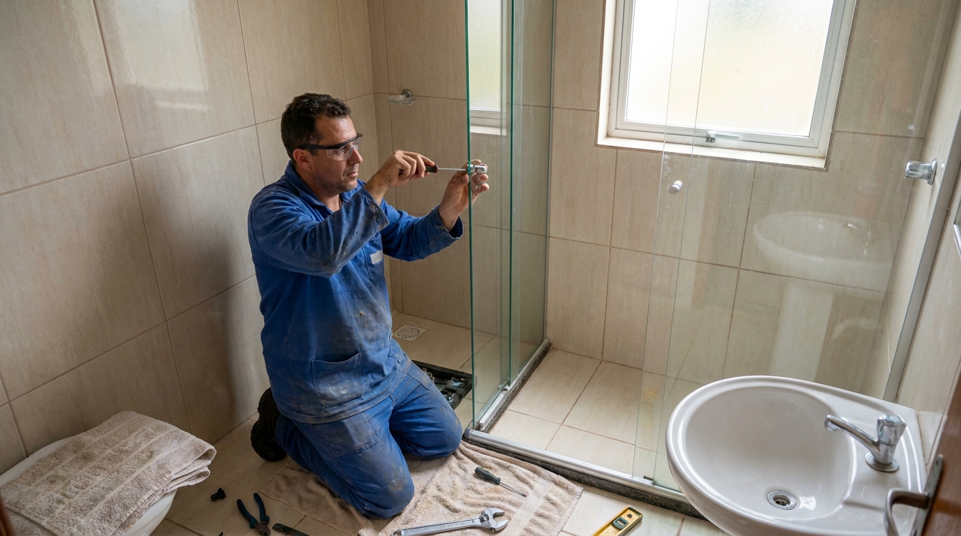 Técnico realizando manutenção de box em Petrópolis‑RJ